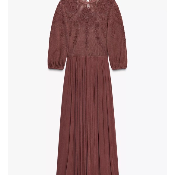Zara Maroon Midi Dress with Embroidery - Picture 4 of 10